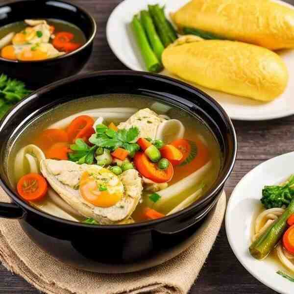 Куриный суп с омлетом и овощами